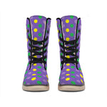 Mardi Gras Polka Dot Pattern Print Winter Boots