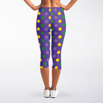Mardi Gras Polka Dot Pattern Print Women's Capri Leggings