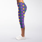 Mardi Gras Polka Dot Pattern Print Women's Capri Leggings