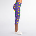 Mardi Gras Polka Dot Pattern Print Women's Capri Leggings