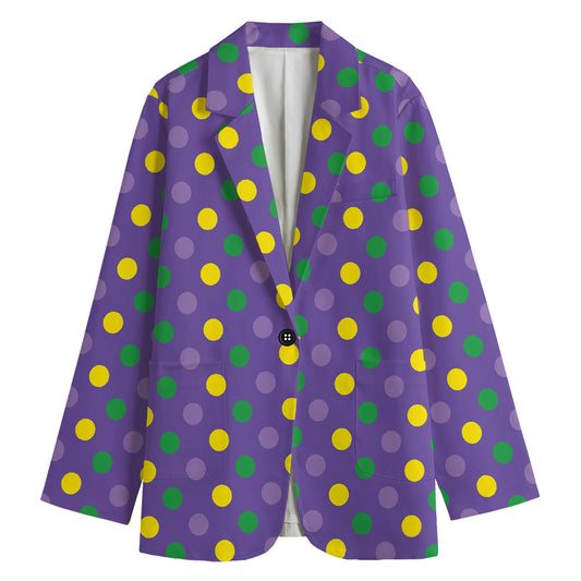 Mardi Gras Polka Dot Pattern Print Women's Cotton Blazer