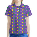 Mardi Gras Polka Dot Pattern Print Women's Polo Shirt