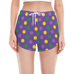 Mardi Gras Polka Dot Pattern Print Women's Split Running Shorts