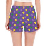 Mardi Gras Polka Dot Pattern Print Women's Split Running Shorts
