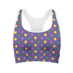 Mardi Gras Polka Dot Pattern Print Women's Sports Bra