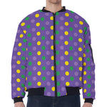 Mardi Gras Polka Dot Pattern Print Zip Sleeve Bomber Jacket