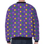 Mardi Gras Polka Dot Pattern Print Zip Sleeve Bomber Jacket