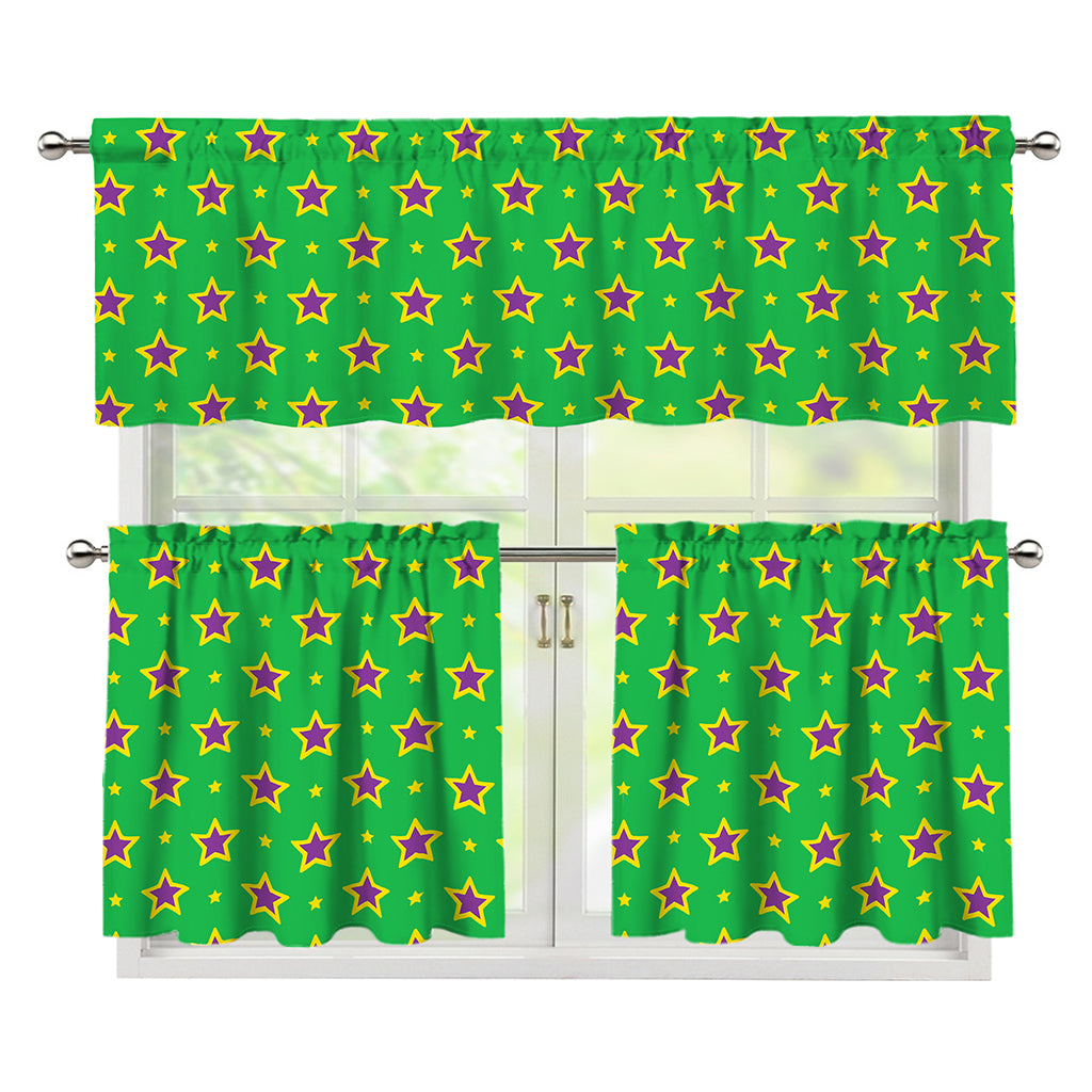 Mardi Gras Star Pattern Print 3 Piece Kitchen Curtains