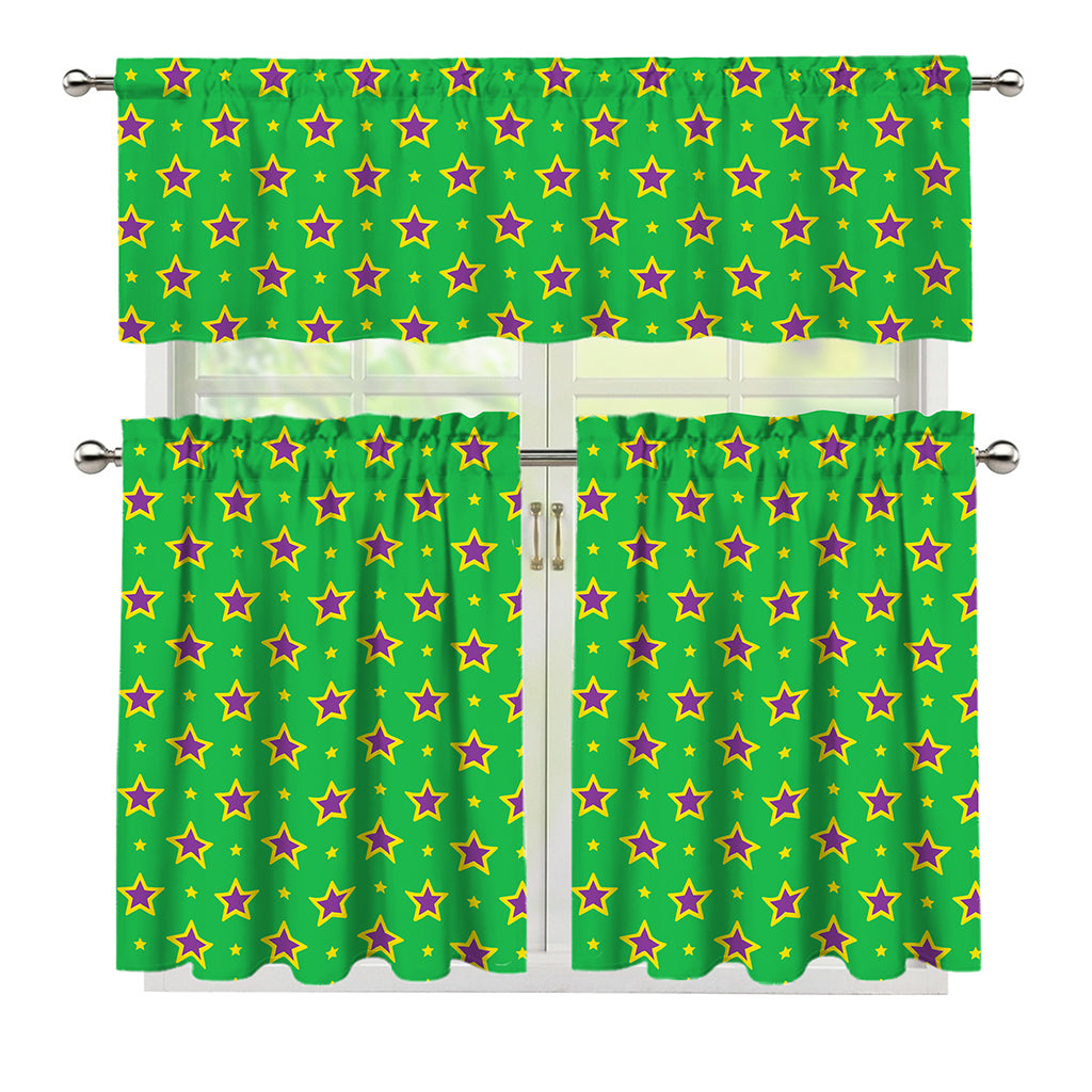 Mardi Gras Star Pattern Print 3 Piece Kitchen Curtains