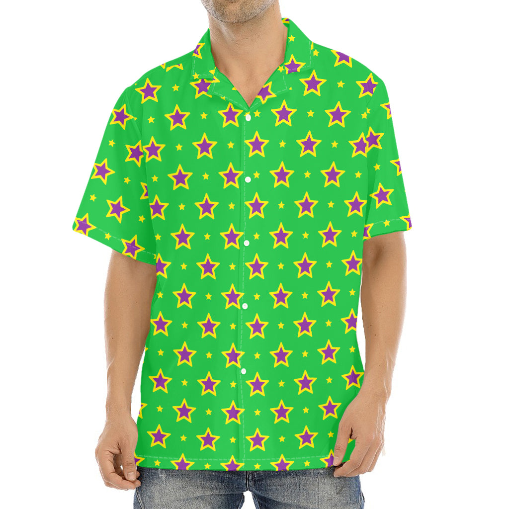 Mardi Gras Star Pattern Print Aloha Shirt