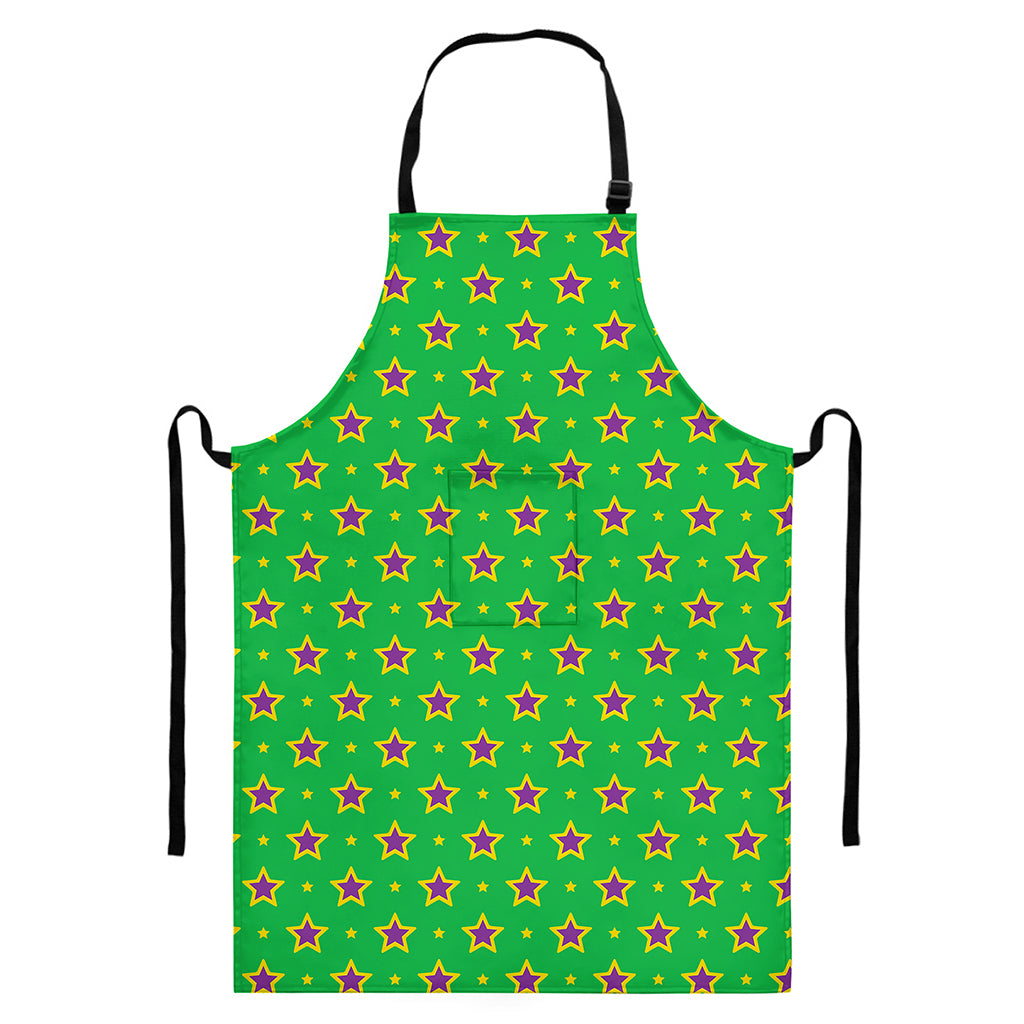 Mardi Gras Star Pattern Print Bib Apron With Pocket