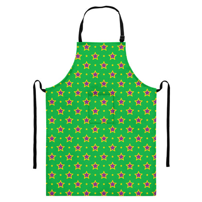 Mardi Gras Star Pattern Print Bib Apron With Pocket
