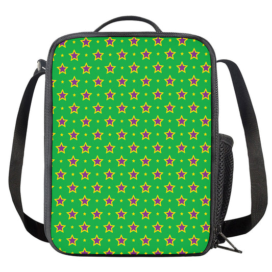 Mardi Gras Star Pattern Print Crossbody Lunch Bag