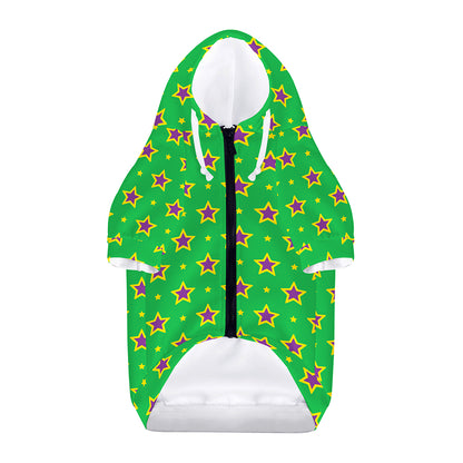 Mardi Gras Star Pattern Print Dog Zip Up Hoodie