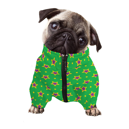 Mardi Gras Star Pattern Print Dog Zip Up Jacket