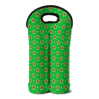 Mardi Gras Star Pattern Print Double Neoprene Wine Tote