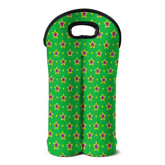Mardi Gras Star Pattern Print Double Neoprene Wine Tote