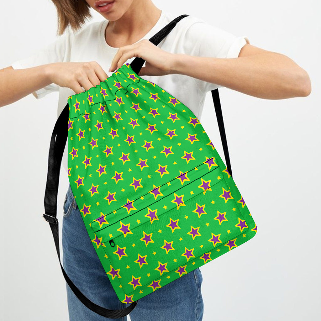 Mardi Gras Star Pattern Print Drawstring Backpack