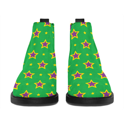 Mardi Gras Star Pattern Print Flat Ankle Boots