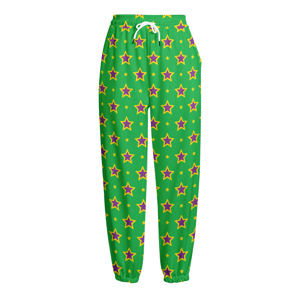 Mardi Gras Star Pattern Print Fleece Lined Knit Pants