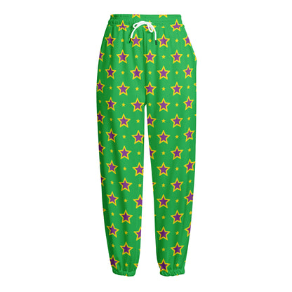 Mardi Gras Star Pattern Print Fleece Lined Knit Pants