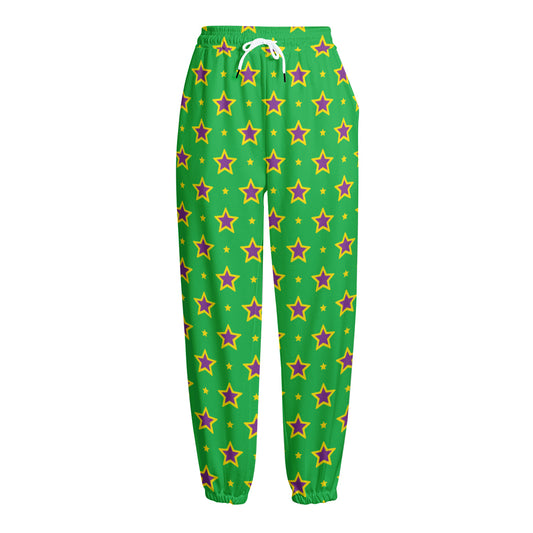 Mardi Gras Star Pattern Print Fleece Lined Knit Pants
