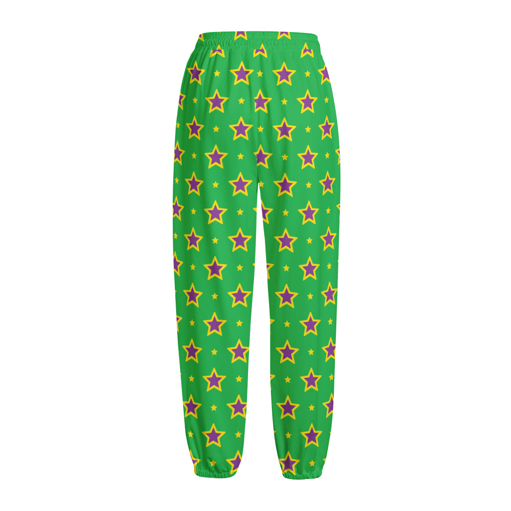 Mardi Gras Star Pattern Print Fleece Lined Knit Pants