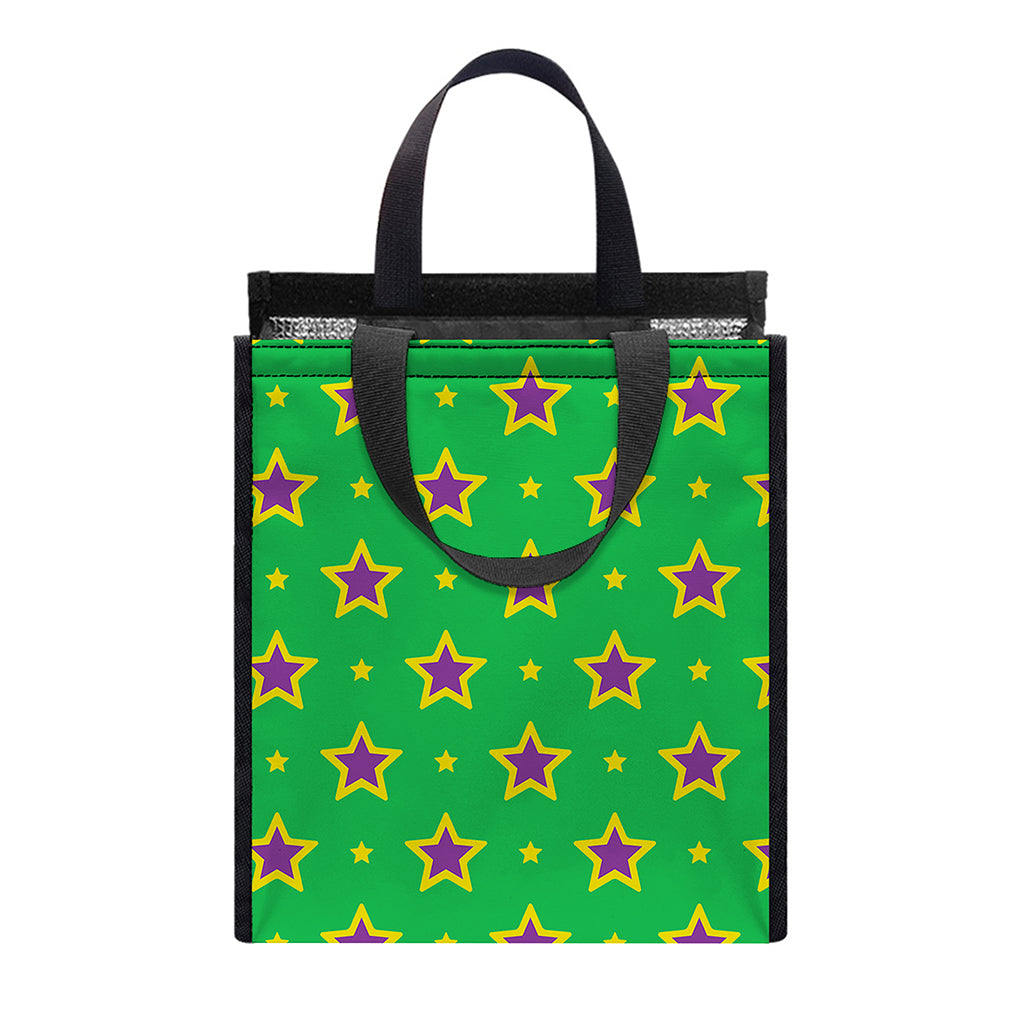 Mardi Gras Star Pattern Print Insulated Lunch Tote