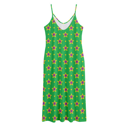 Mardi Gras Star Pattern Print Jersey Midi Cami Dress
