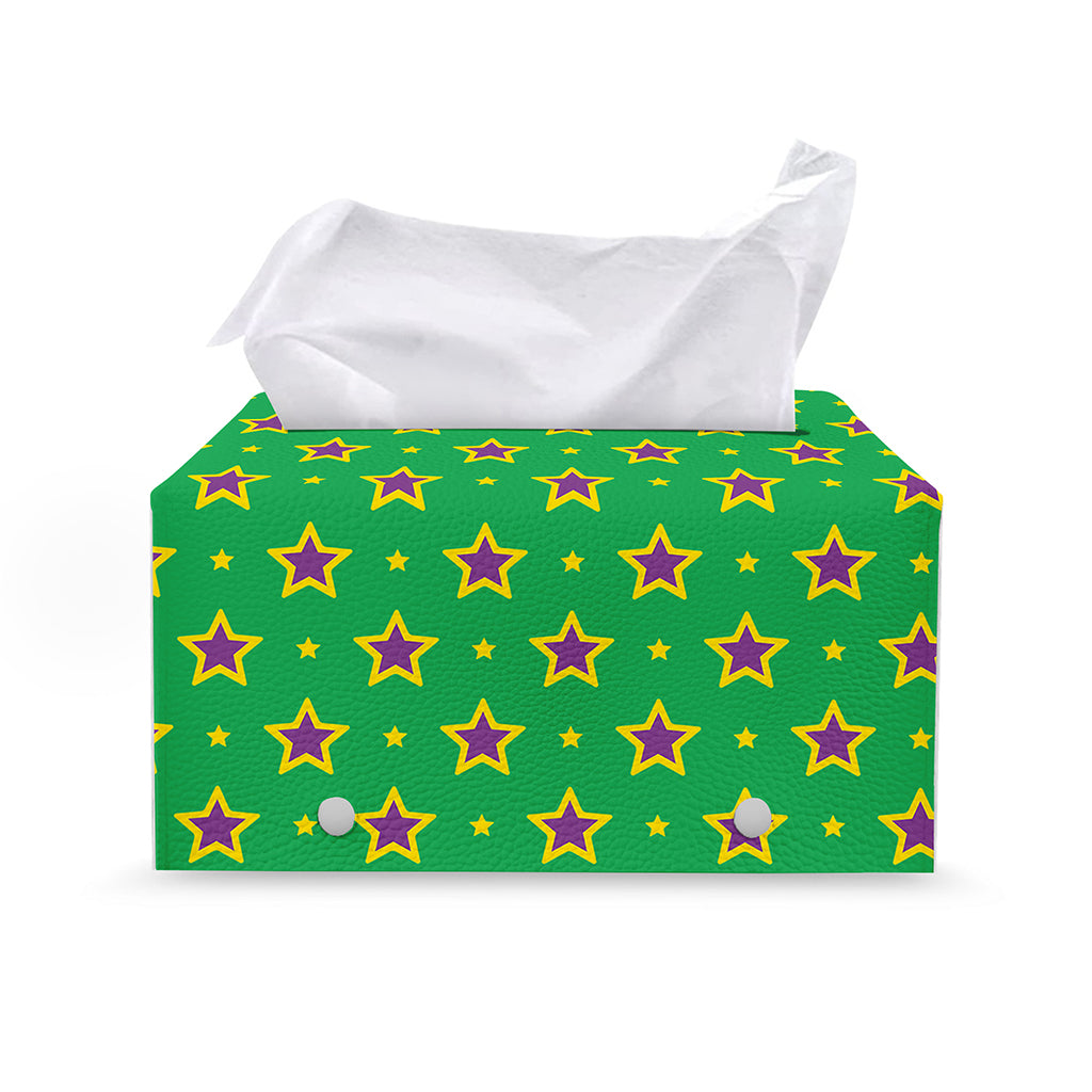 Mardi Gras Star Pattern Print Leather Tissue Box Cover