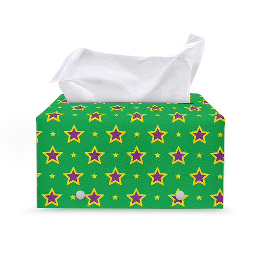 Mardi Gras Star Pattern Print Leather Tissue Box Cover