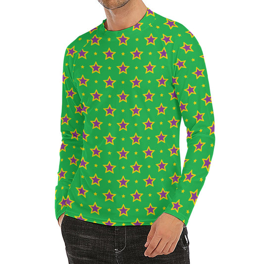 Mardi Gras Star Pattern Print Men's Long Sleeve Rash Guard