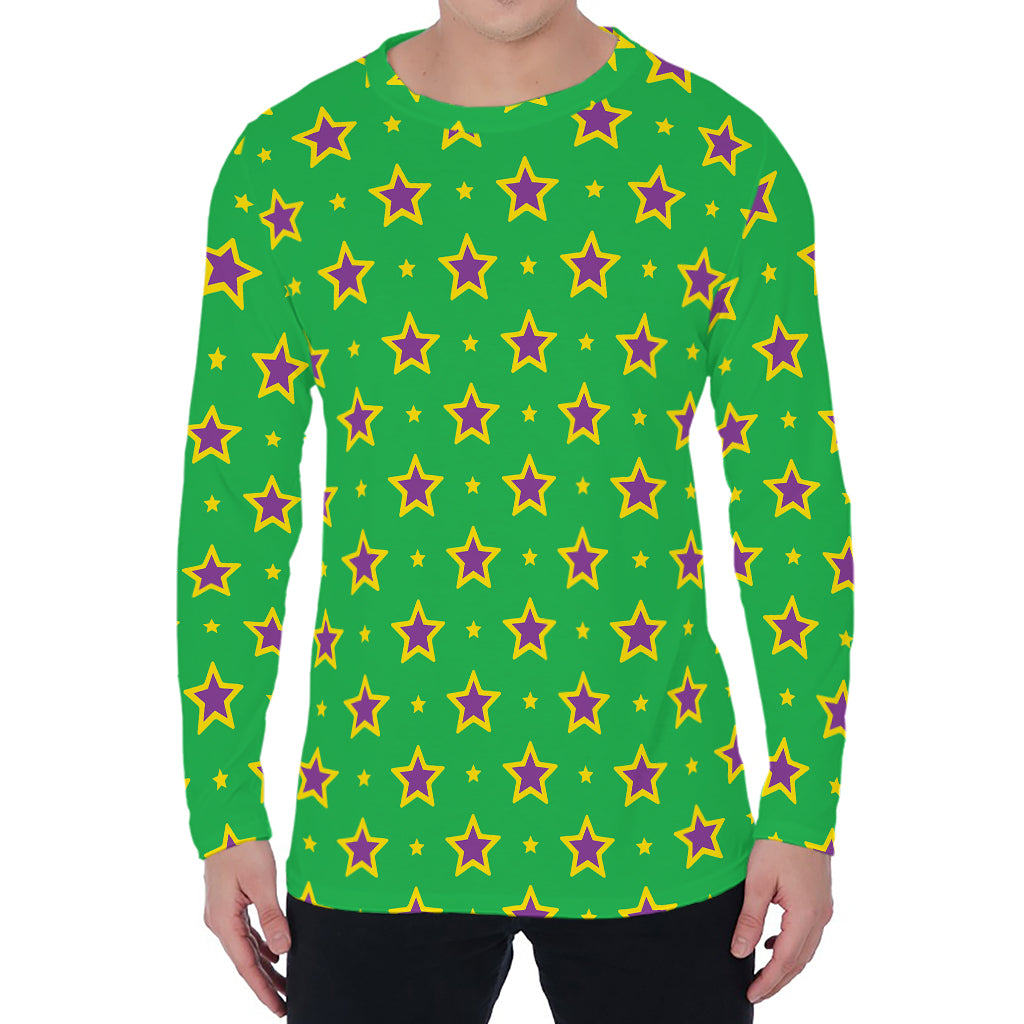 Mardi Gras Star Pattern Print Men's Long Sleeve T-Shirt