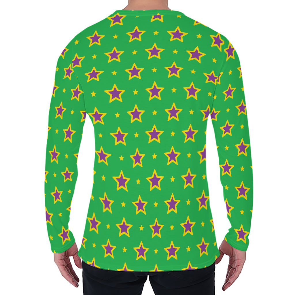 Mardi Gras Star Pattern Print Men's Long Sleeve T-Shirt
