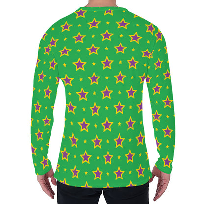 Mardi Gras Star Pattern Print Men's Long Sleeve T-Shirt