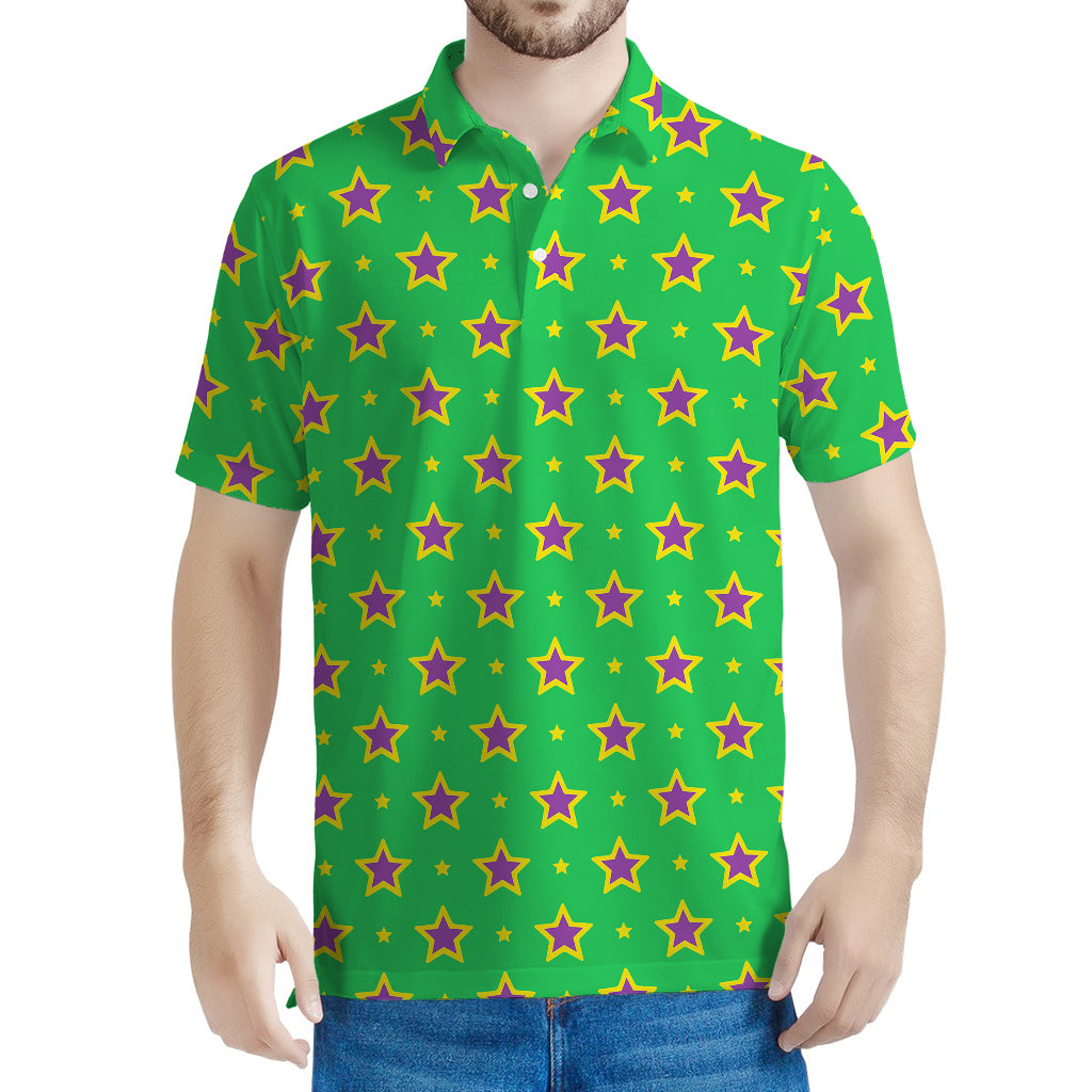 Mardi Gras Star Pattern Print Men's Polo Shirt