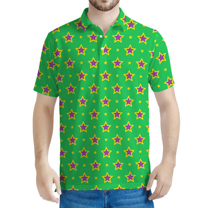 Mardi Gras Star Pattern Print Men's Polo Shirt