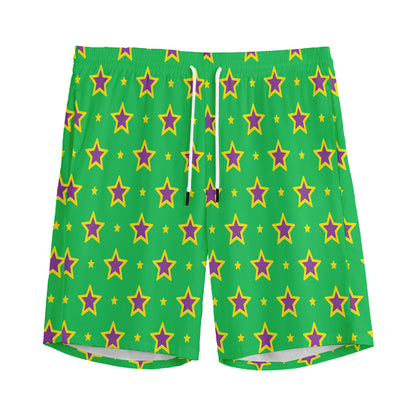 Mardi Gras Star Pattern Print Men's Sports Shorts
