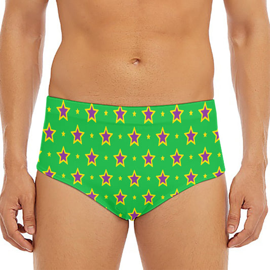 Mardi Gras Star Pattern Print Men's Triangle Swim Briefs