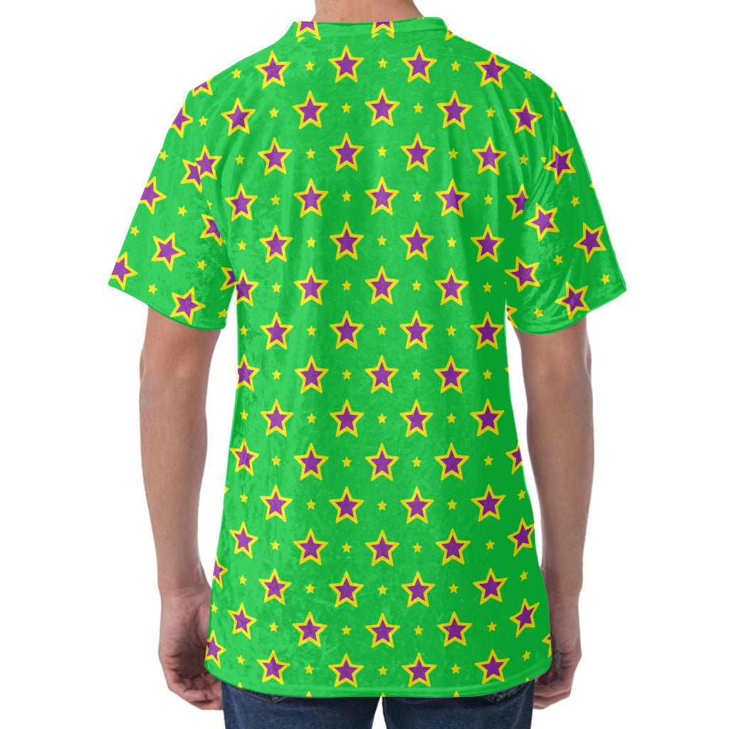 Mardi Gras Star Pattern Print Men's Velvet T-Shirt