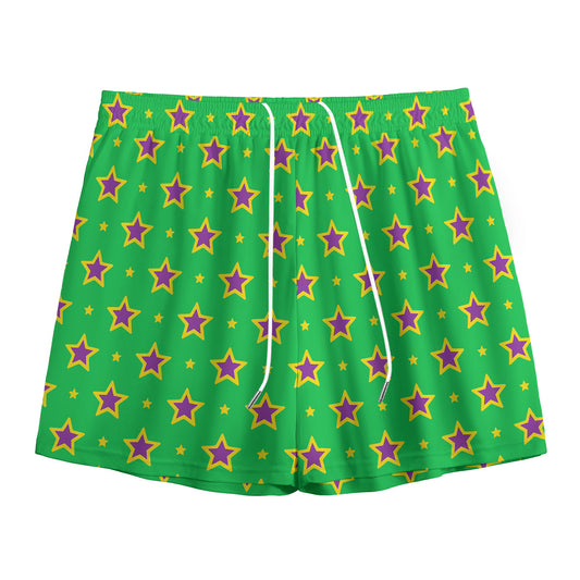 Mardi Gras Star Pattern Print Mesh Shorts