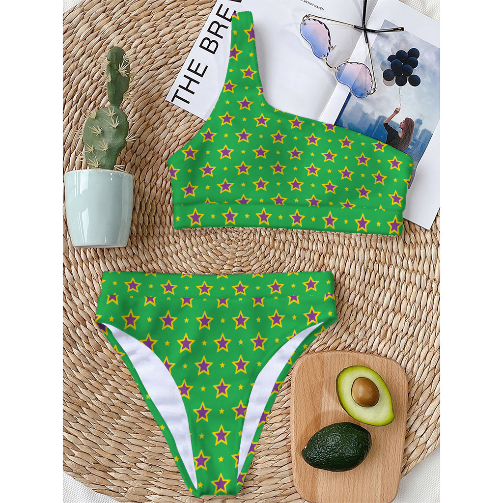 Mardi Gras Star Pattern Print One Shoulder Bikini Top