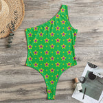 Mardi Gras Star Pattern Print One Shoulder Bodysuit