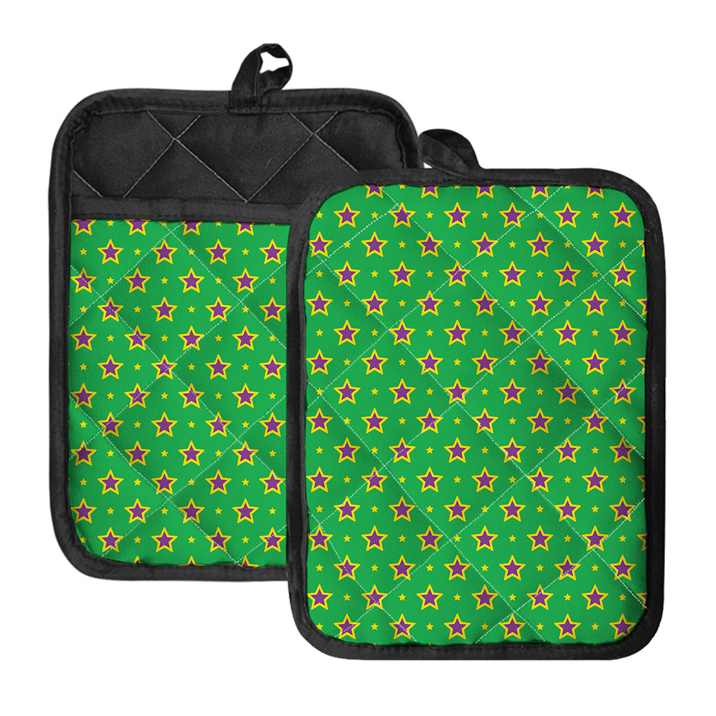 Mardi Gras Star Pattern Print Pot Holders With Pocket