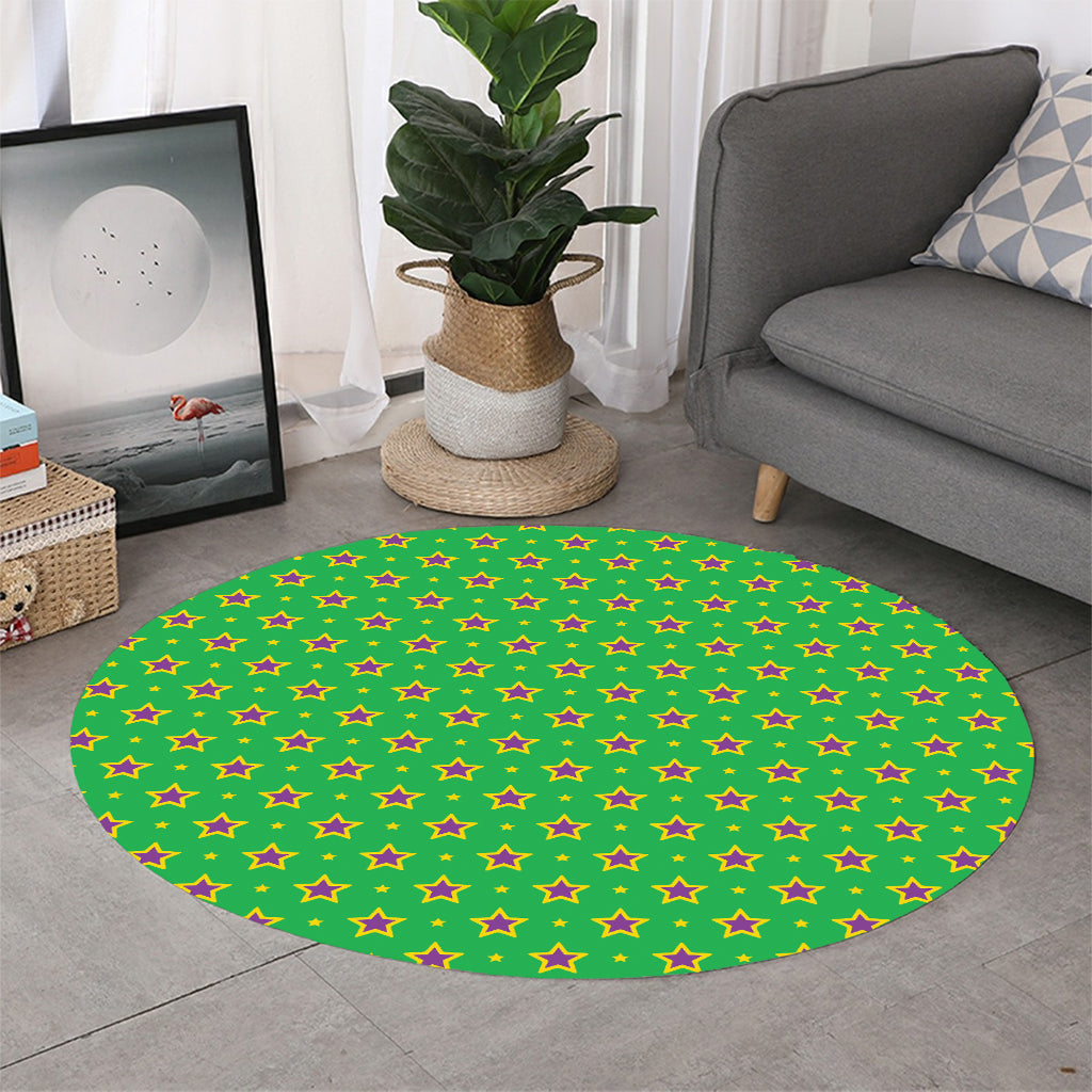 Mardi Gras Star Pattern Print Round Rug