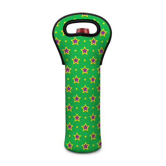 Mardi Gras Star Pattern Print Single Neoprene Wine Tote