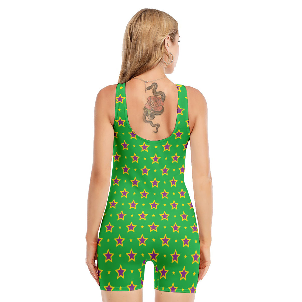Mardi Gras Star Pattern Print Sleeveless One Piece Swimsuit