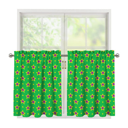 Mardi Gras Star Pattern Print Tier Curtains