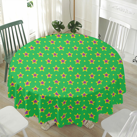 Mardi Gras Star Pattern Print Waterproof Round Tablecloth