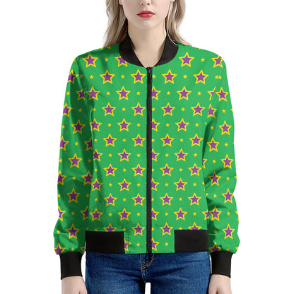 Mardi Gras Star Pattern Print Women's Bomber Jacket